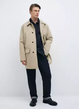Плащ с отложным воротником и карманами, Бежевый