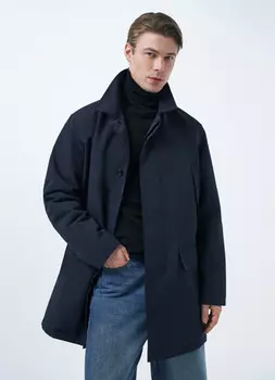 Плащ с отложным воротником и карманами, Синий