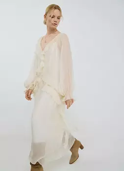 Платье А-силуэта из лиоцелла с воланами, Бежевый