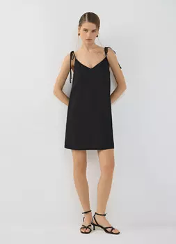 Платье А-силуэта на тонких бретелях изо льна, Черный