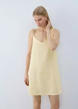 Платье А-силуэта на тонких бретелях изо льна, Желтый
