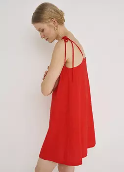 Платье А-силуэта на тонких бретелях изо льна, Красный