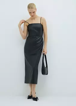 Платье-бюстье макси из искусственной кожи, Черный