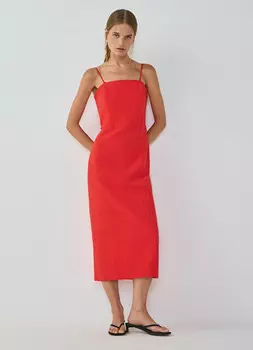 Платье-бюстье со льном, Красный