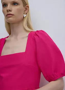 Платье из хлопка и льна, Красный
