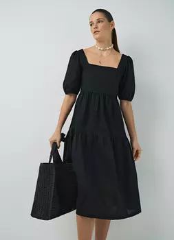Платье из хлопка и льна, Черный