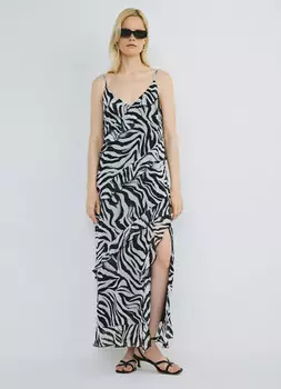 Платье из принтованного шифона с рюшами, Серый