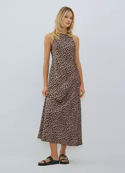 Платье из сатина с леопардовым принтом, Бежевый