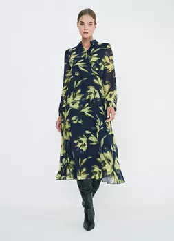Платье из шифона с плиссированной юбкой, Зеленый