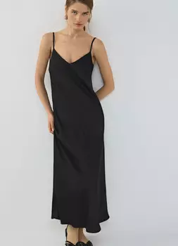 Платье-комбинация на тонких бретелях, Черный