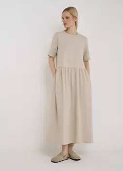 Платье макси из хлопкового джерси, Бежевый