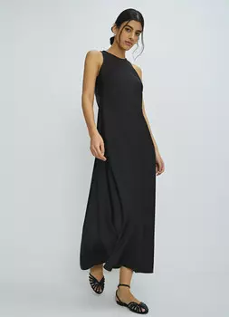 Платье макси из сатина, Черный