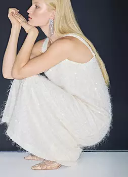 Платье миди с пайетками, Бежевый