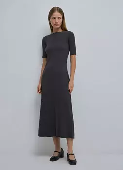 Платье миди в рубчик, Серый