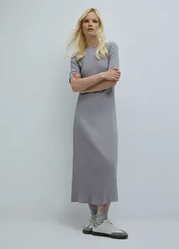 Платье миди в рубчик, Серый