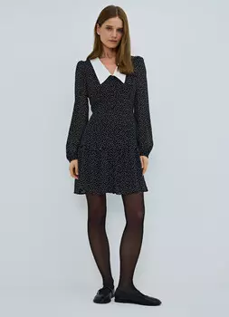 Платье мини из шифона в горошек, Черный
