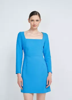 Платье мини с квадратным вырезом, Синий