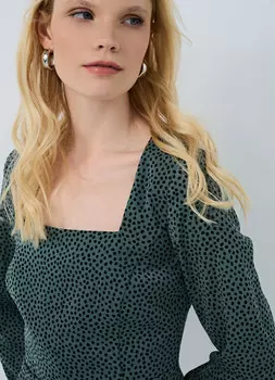 Платье мини с квадратным вырезом, Зеленый