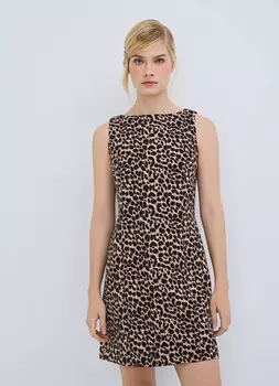 Платье мини с леопардовым принтом, Бежевый