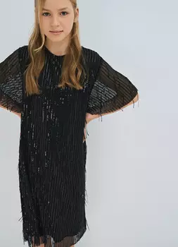 Платье мини с пайетками для девочек, Черный