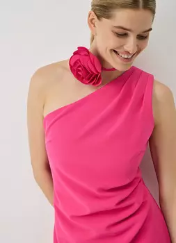 Платье на одно плечо с цветком, Красный