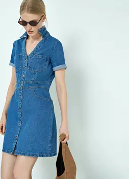 Платье-рубашка из денима, Синий