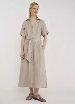 Платье-рубашка с поясом, Бежевый
