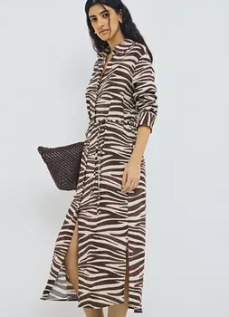 Платье-рубашка с поясом, Бежевый