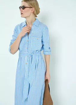 Платье-рубашка с поясом, Голубой