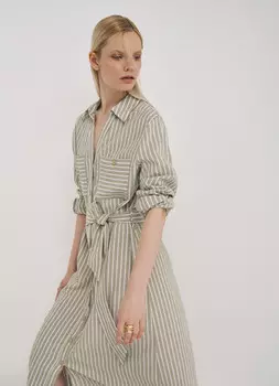 Платье-рубашка с поясом, Зеленый