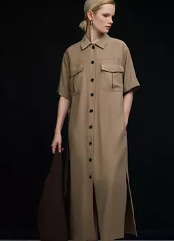 Платье-рубашка со съёмным поясом, Бежевый