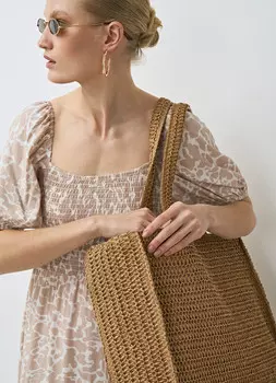 Платье с квадратным вырезом из вискозы, Бежевый