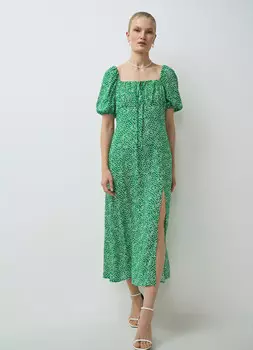 Платье с квадратным вырезом из вискозы, Зеленый
