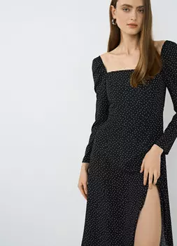 Платье с квадратным вырезом, Серый