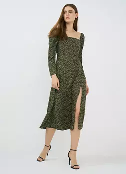 Платье с квадратным вырезом, Зеленый