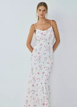 Платье с принтом и открытой спиной, Белый