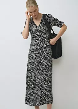 Платье с V-образным вырезом из вискозы, Черный