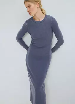 Платье в рубчик с эффектом стирки, Синий