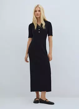 Платье в рубчик с воротником-поло, Синий