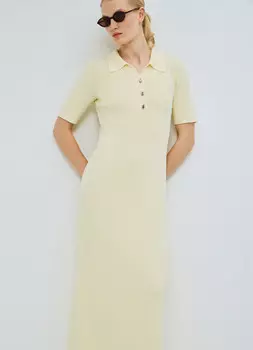 Платье в рубчик с воротником-поло, Желтый