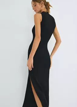 Платье в рубчик с воротником-стойкой, Черный