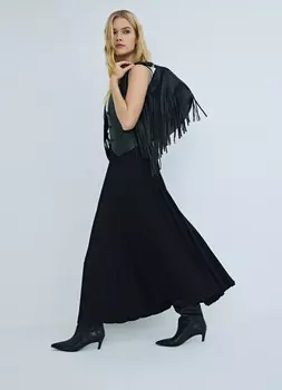 Плиссированная юбка миди A-силуэта, Черный