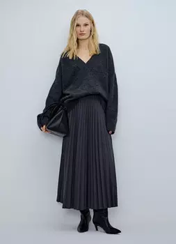 Плиссированная юбка миди A-силуэта, Серый