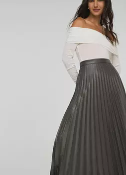 Плиссированная юбка миди, Серый