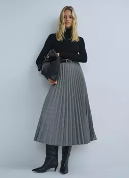 Плиссированная юбка миди, Серый