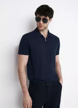 Поло из технологичной ткани с молнией, Синий