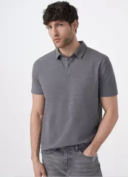 Поло из текстурированной ткани, Серый