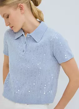 Поло с пайетками, Голубой