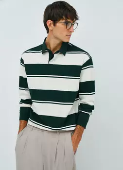 Поло в полоску с длинным рукавом, Зеленый
