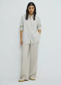 Полосатая рубашка изо льна с хлопком, Зеленый